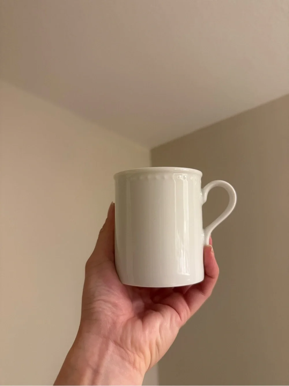 Set of 2 Crate&Barrel White Staccato Ceramic Coffee Tea Mug Scalloped Rim